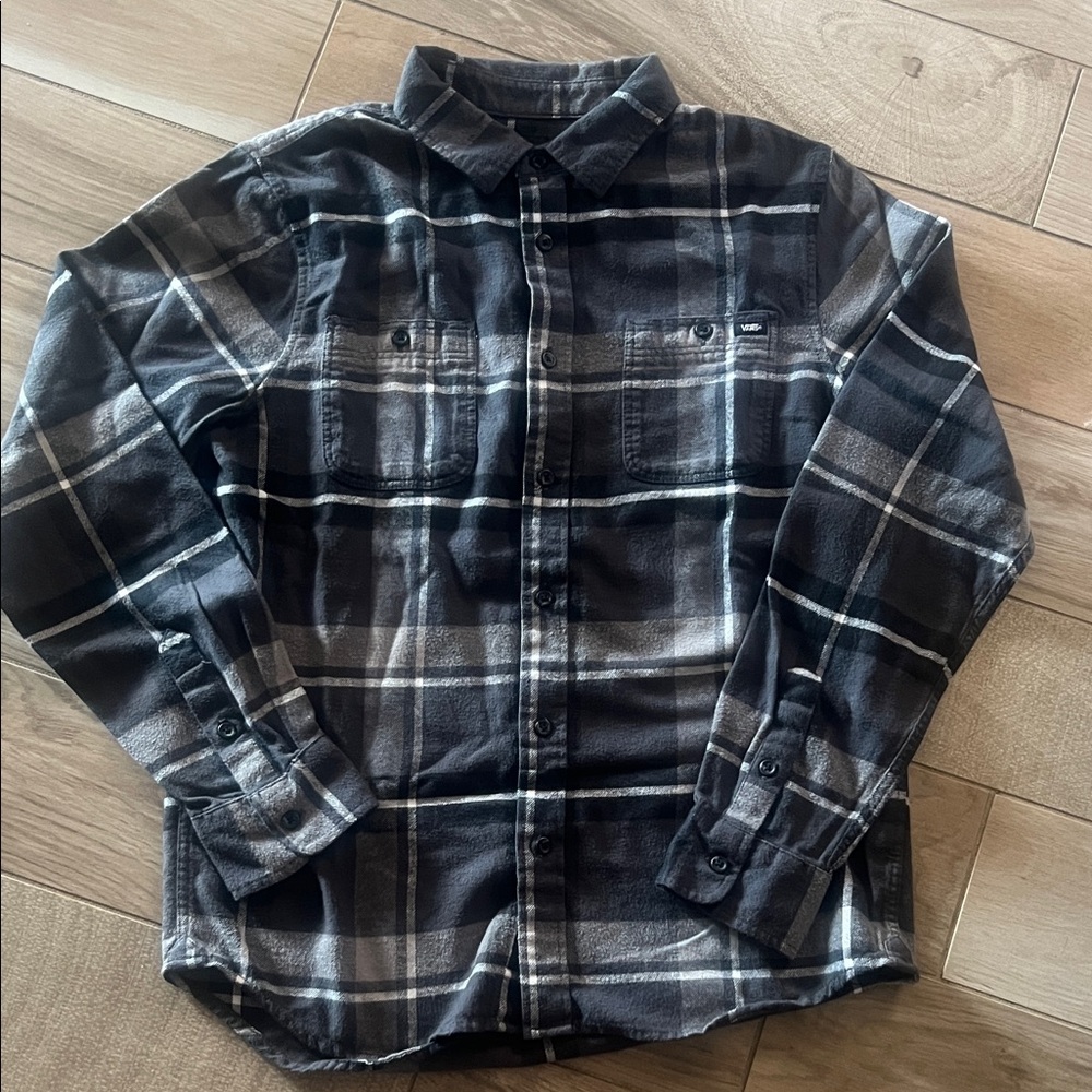 Vans Black and Gray Checkered Flannel Shirt